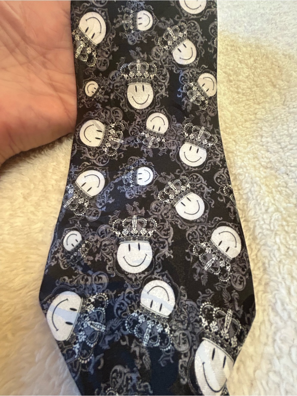 🎁3 for $30 - Black Tie with White Smiley Crowned Pattern